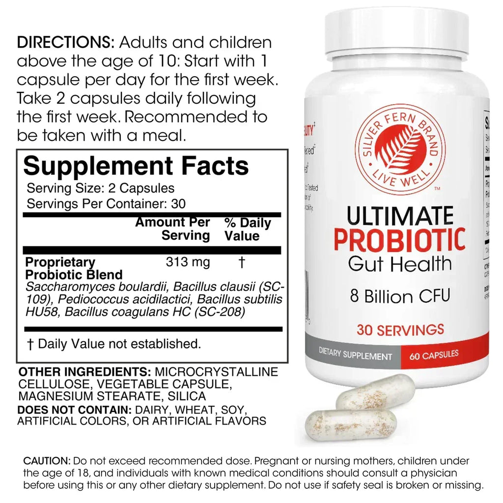 Ultimate Probiotic 8 Billion CFU – Spore-Forming, Shelf-Stable, Vegan Gut Health Supplement – 60 Capsules