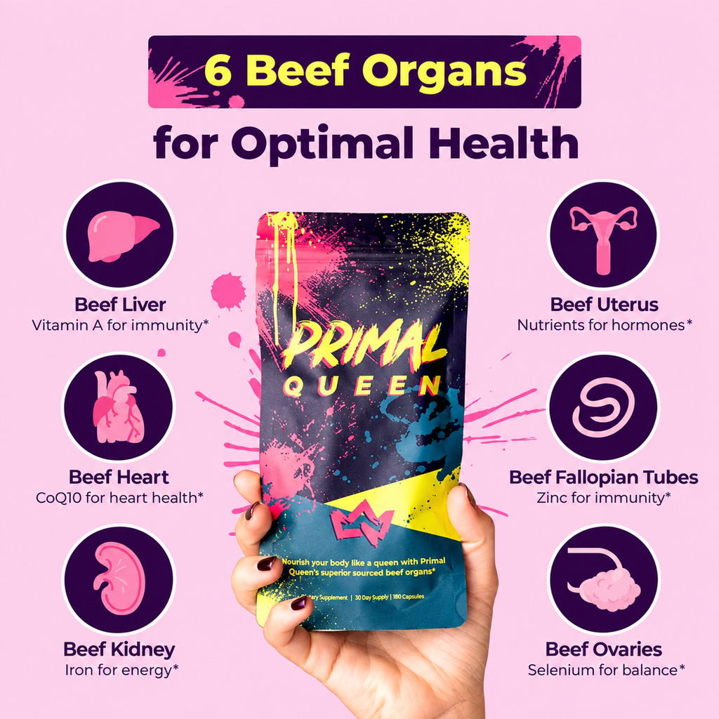 Primal Queen Female-Optimized Beef Organ Superfood Supplement - 100% Grass Fed, Pasture Raised Cattle - Balance Hormones, Energy