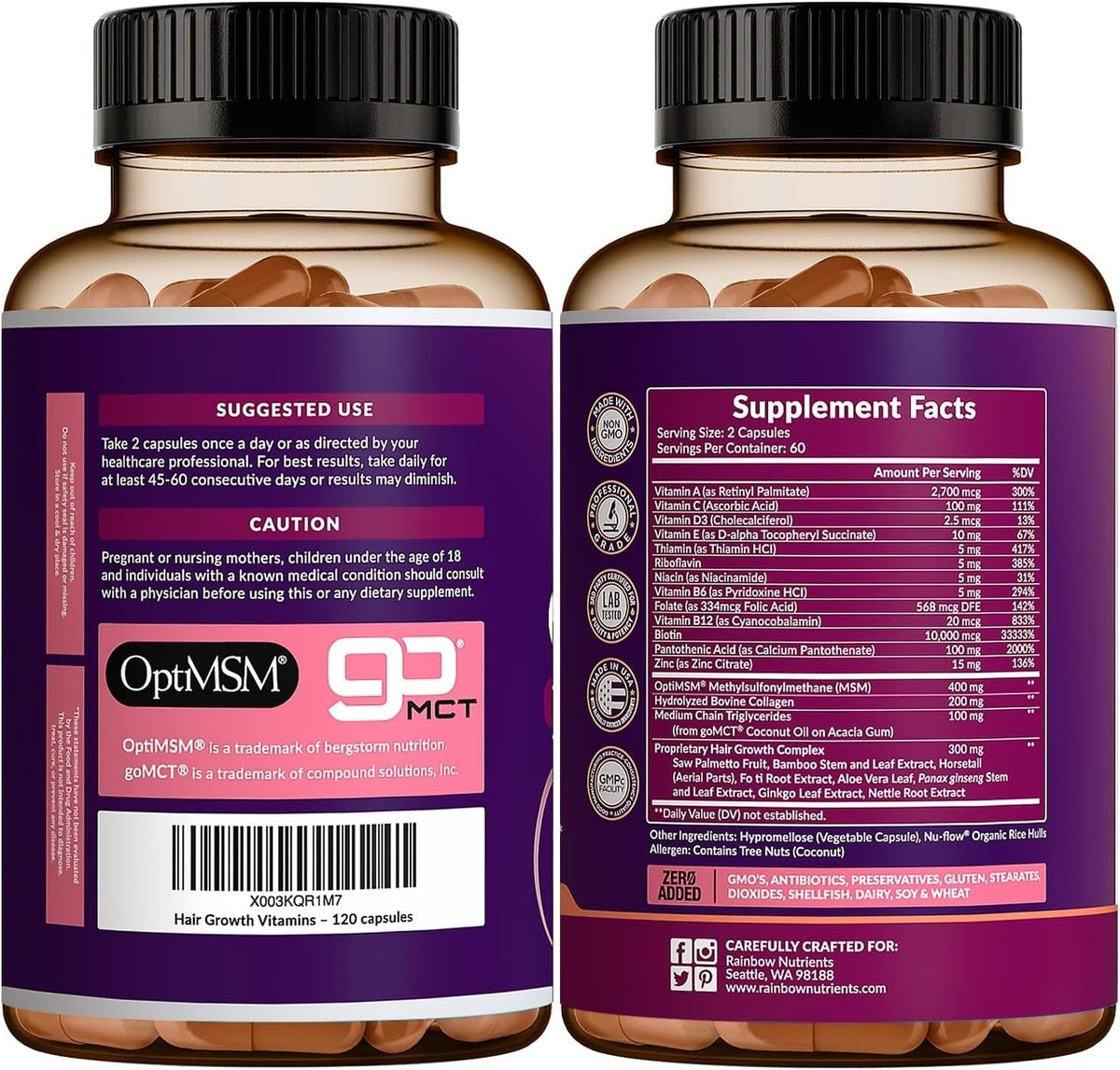 Hair Growth Vitamins for Women | Biotin 10,000Mcg, Collagen, Patented Optimsm®.