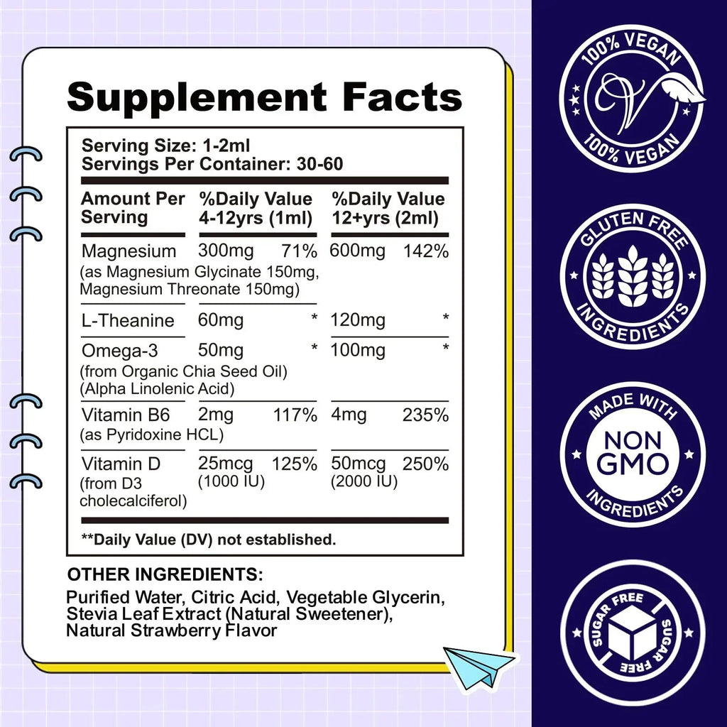 Kids Magnesium Liquid Drops-Magnesium Glycinate Liquid for Kids L-Threonate
